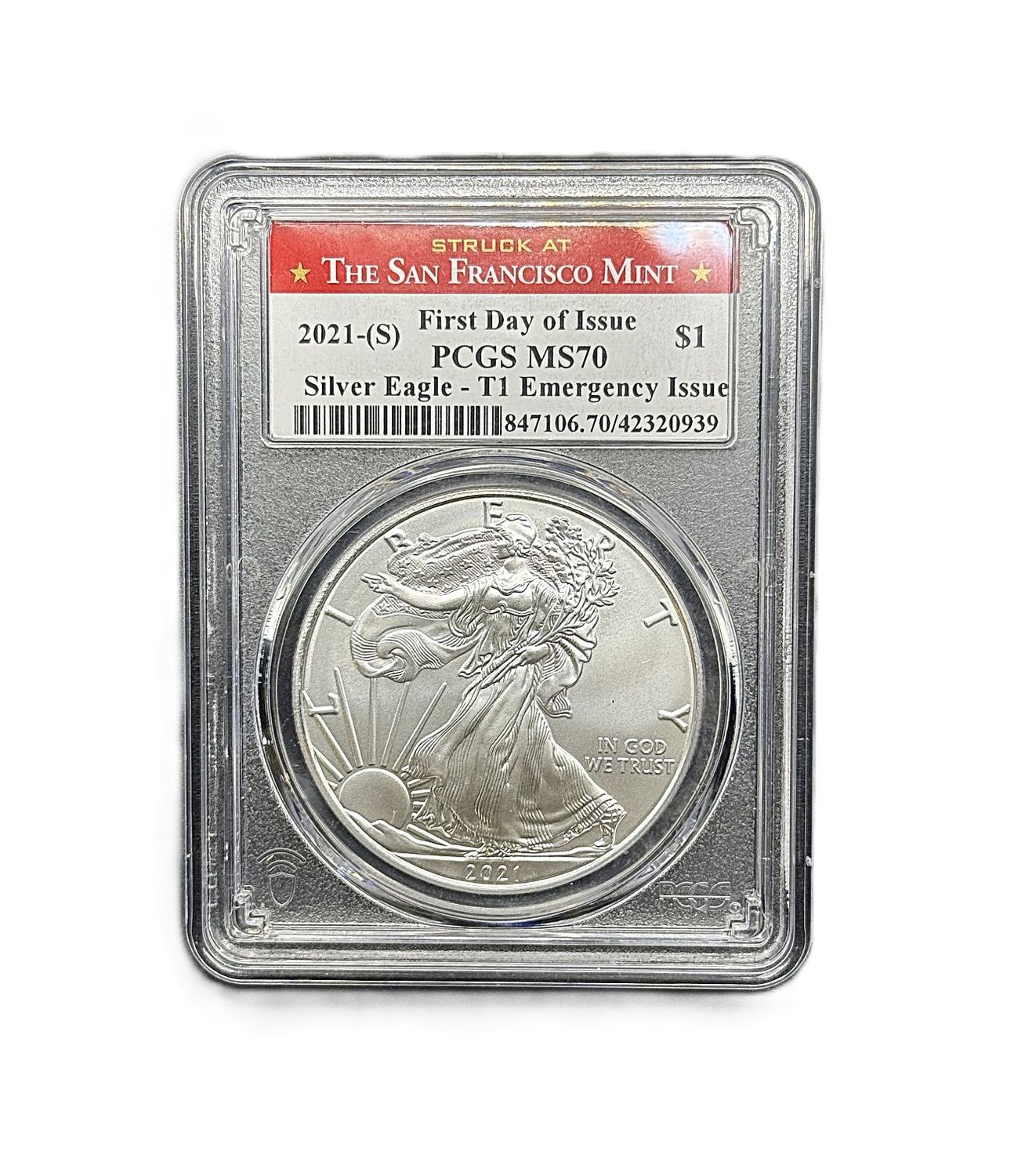 2021-S Silver Eagle T1 Emergency Issue PCGS MS70 First Day of Issue