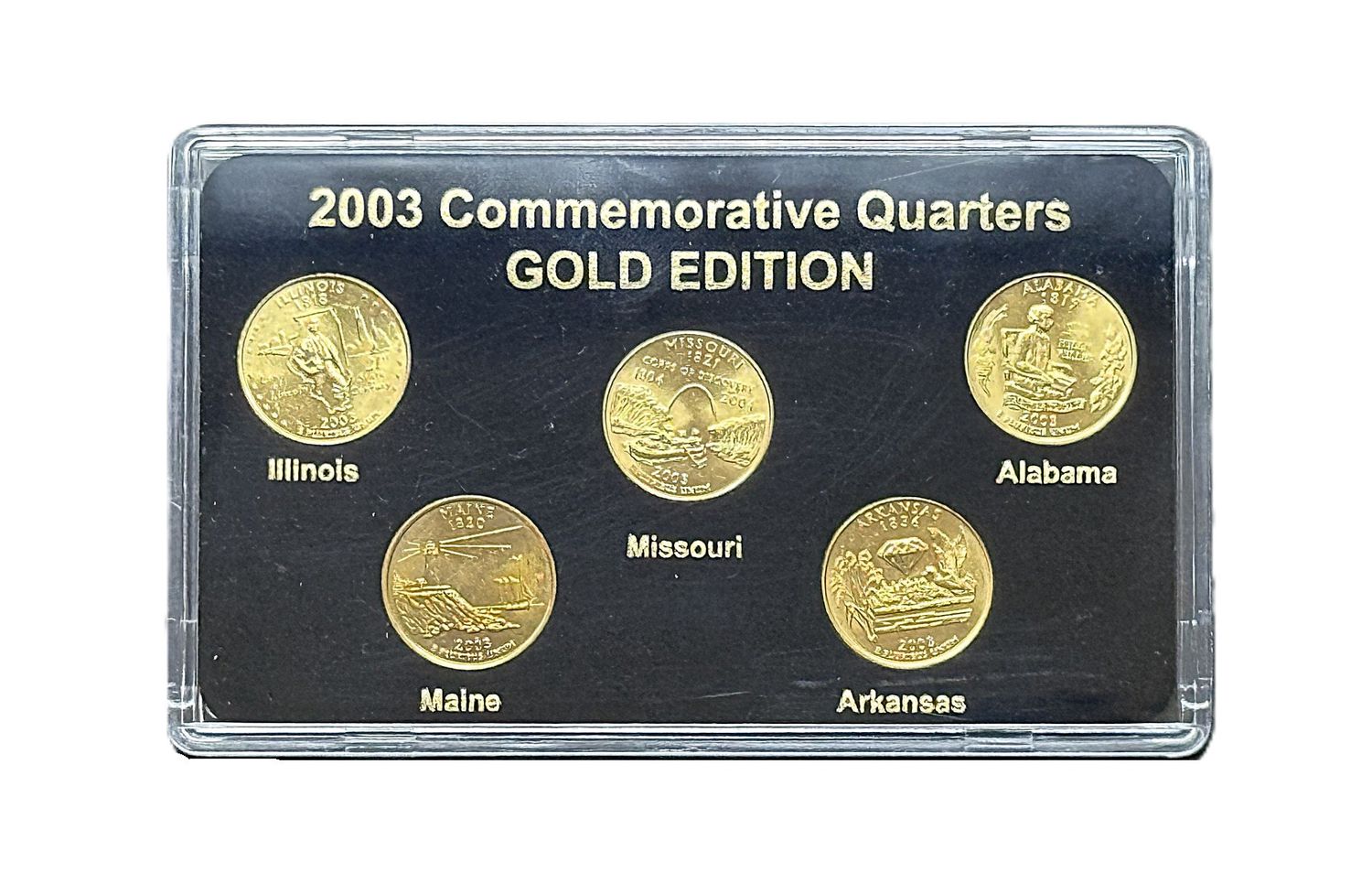 2003 Gold Edition State Quarters Set Illinois Alabama Maine Missouri Arkansas 24K Layered BU Collector Set