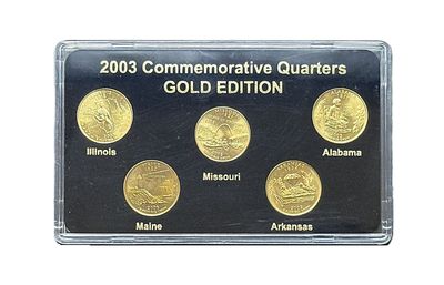 2003 Gold Edition State Quarters Set Illinois Alabama Maine Missouri Arkansas 24K Layered BU Collector Set