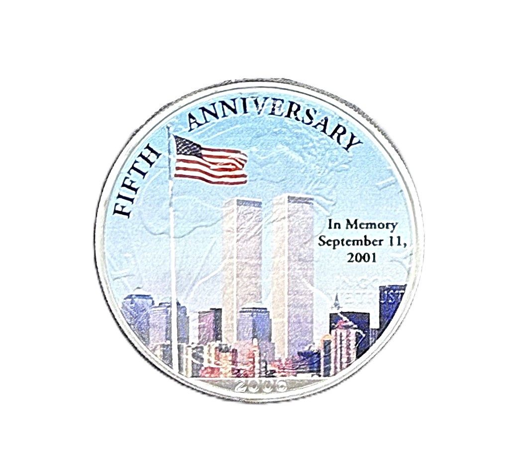 2006 5th Anniversary 9/11 Twin Towers 1 oz American Silver Eagle Colorized Commemorative - God Bless America
