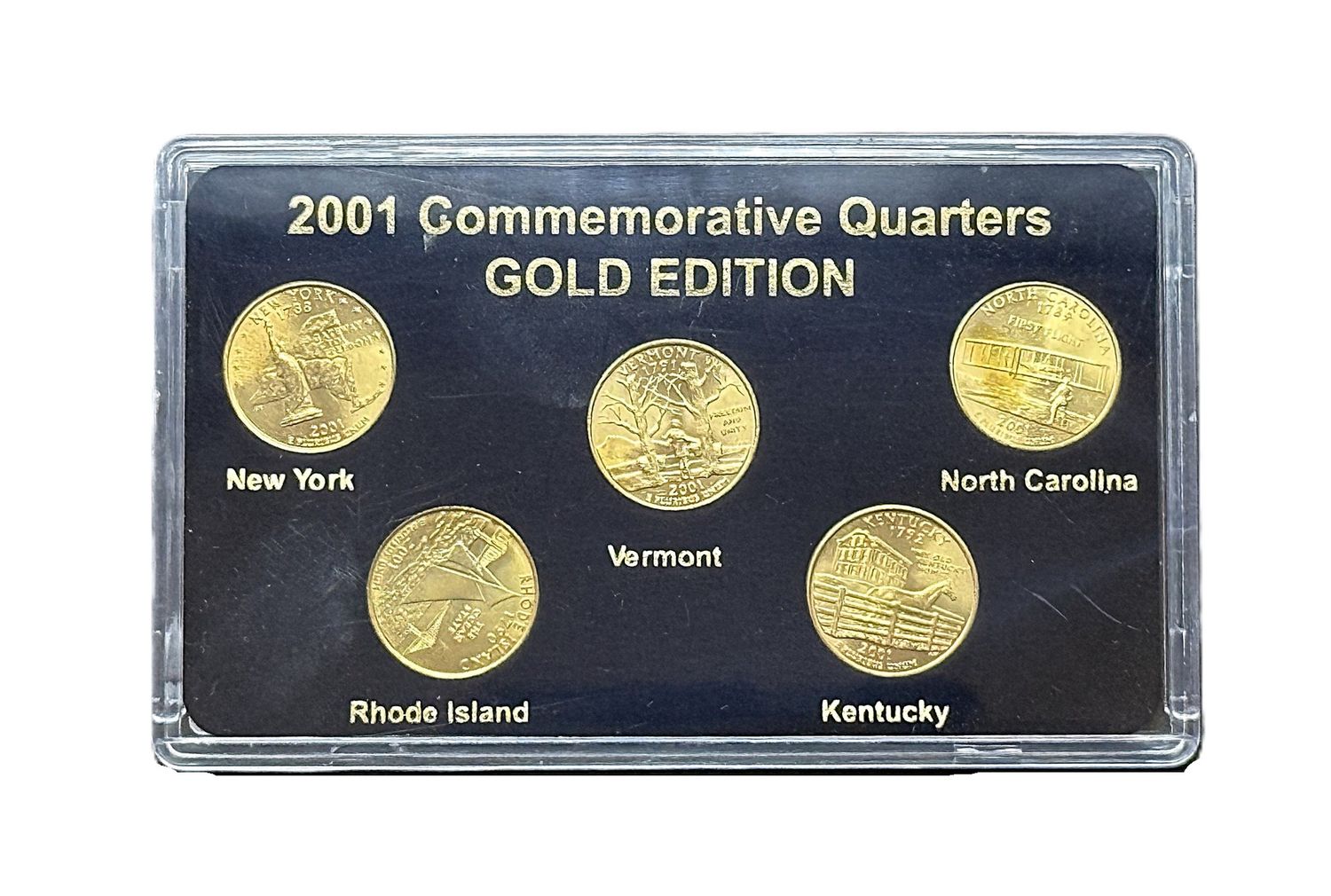 2001 Gold Edition State Quarters Set New York North Carolina Rhode Island Vermont Kentucky 24K Layered BU Collector Set