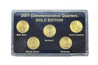 2001 Gold Edition State Quarters Set New York North Carolina Rhode Island Vermont Kentucky 24K Layered BU Collector Set