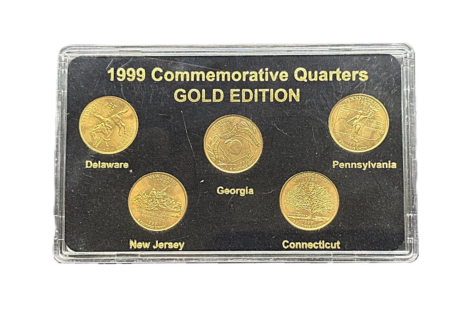 1999 Gold Edition State Quarters Set Delaware Pennsylvania New Jersey Georgia Connecticut 24K Layered BU Collector Set
