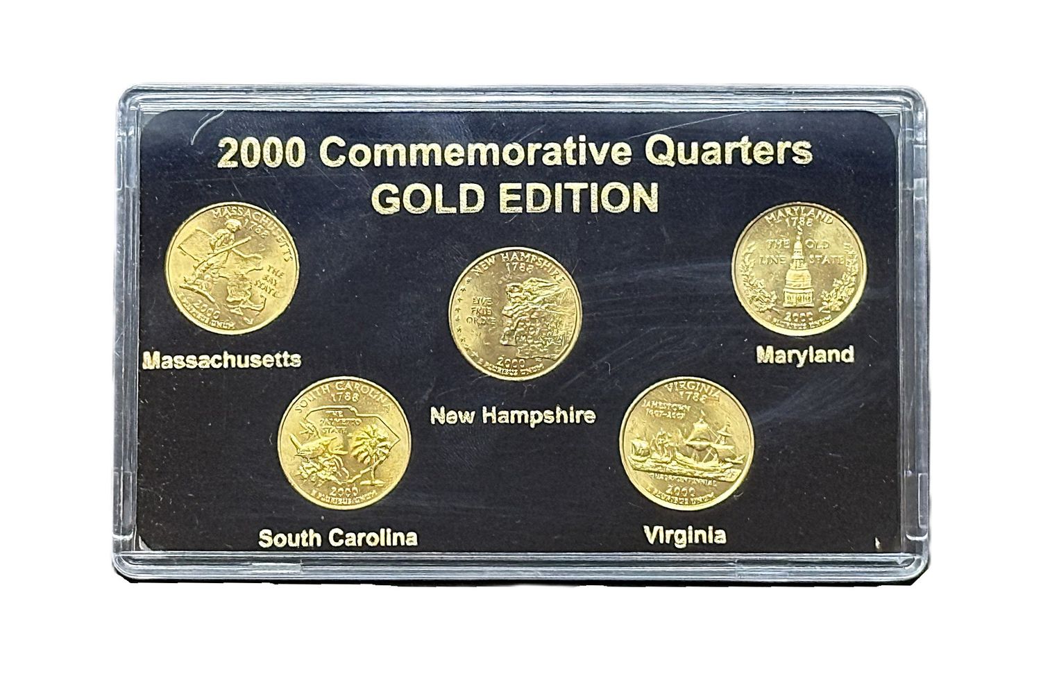 2000 Gold Edition State Quarters Set Massachusetts Maryland South Carolina New Hampshire Virginia 24K Layered BU Collector Set