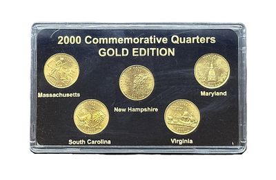 2000 Gold Edition State Quarters Set Massachusetts Maryland South Carolina New Hampshire Virginia 24K Layered BU Collector Set
