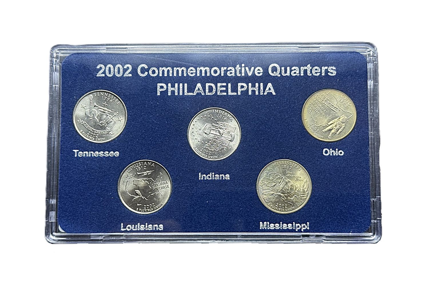 2002 Philadelphia Mint P State Quarters Complete Set Tennessee Ohio Louisiana Indiana Mississippi BU with Card