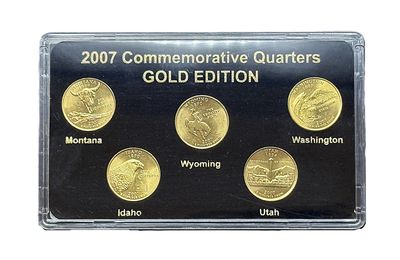 2007 Gold Edition State Quarters Set Montana Washington Idaho Wyoming Utah 24K Layered BU Collector Set