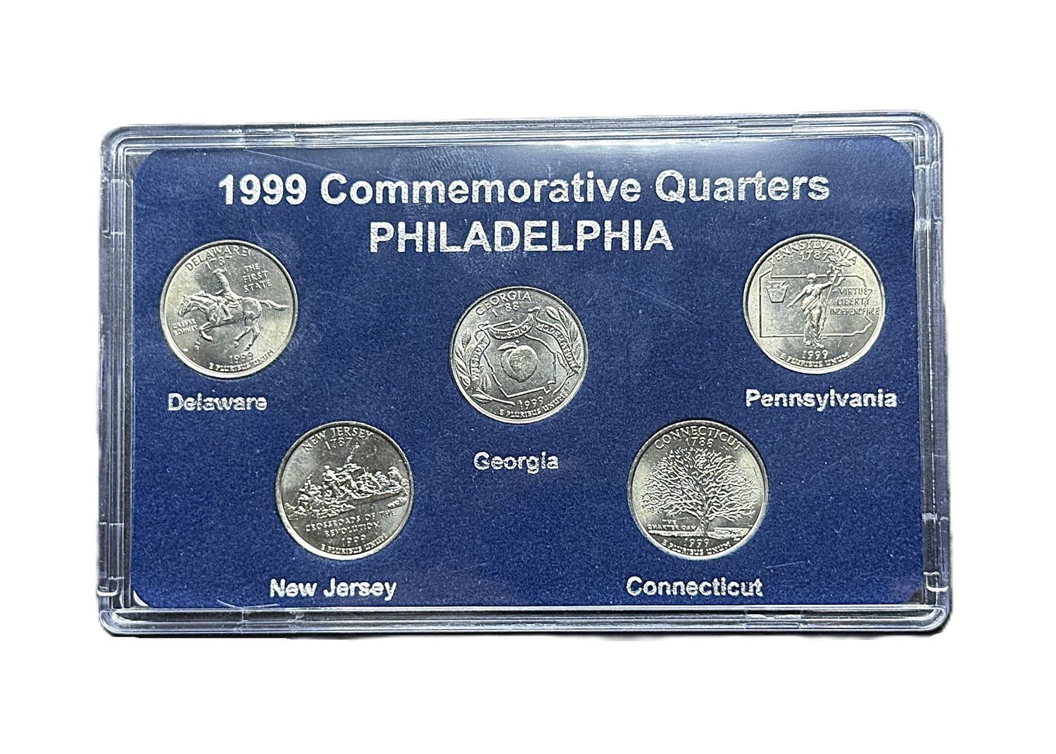 1999 Philadelphia Mint P State Quarters Complete Set Delaware Pennsylvania New Jersey Georgia Connecticut BU with Card