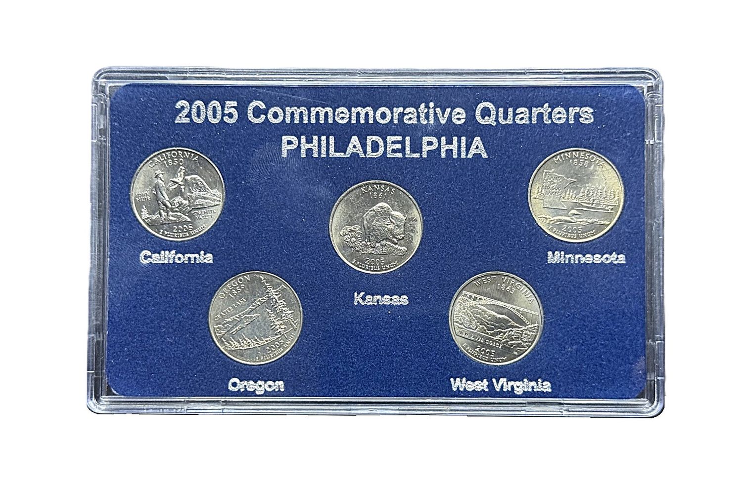 2005 Philadelphia Mint P State Quarters Complete Set California Minnesota Oregon Kansas West Virginia BU with Card