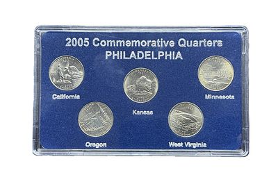 2005 Philadelphia Mint P State Quarters Complete Set California Minnesota Oregon Kansas West Virginia BU with Card