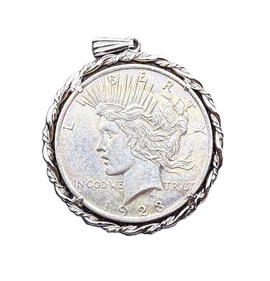 1923 Peace Silver Dollar in Rope Bezel Pendant