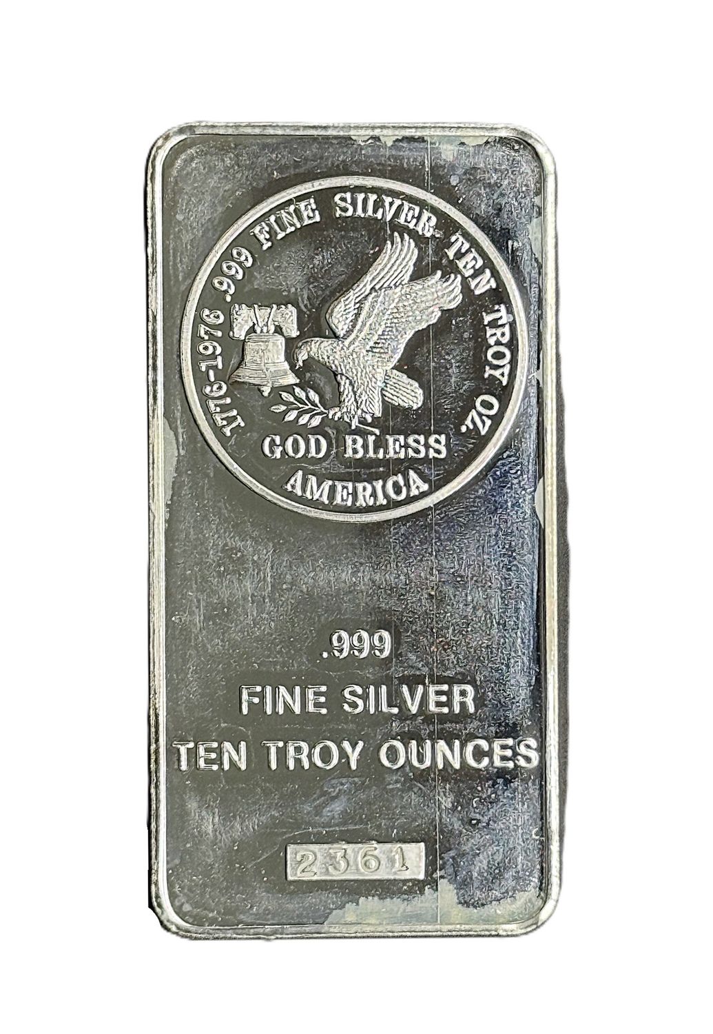 1976 Tri-State Refining 10 oz Silver Bar God Bless America Bicentennial