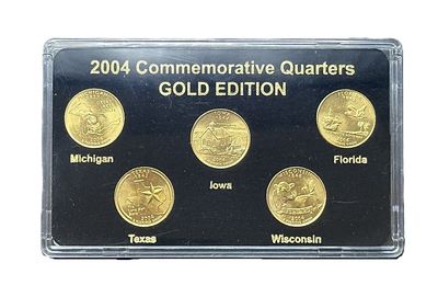 2004 Gold Edition State Quarters Set Michigan Florida Texas Iowa Wisconsin 24K Layered BU Collector Set