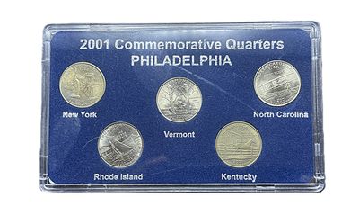2001 Philadelphia Mint P State Quarters Complete Set New York North Carolina Rhode Island Vermont Kentucky BU with Card