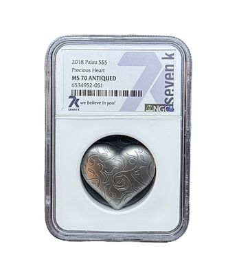 2018 Palau $5 Precious Heart- Silver- Antiqued NGC MS 70- 1 oz- .999 Fine