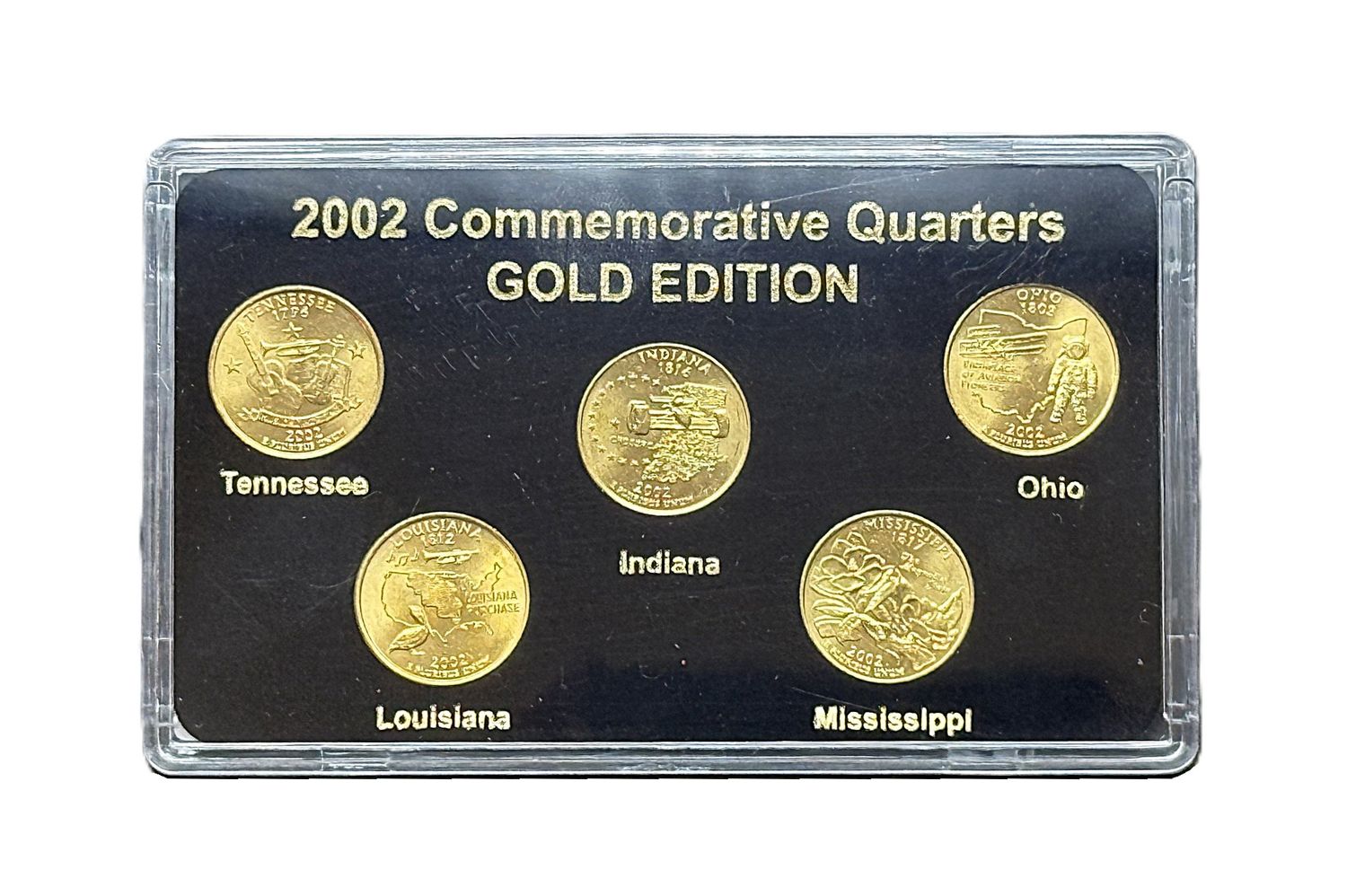 2002 Gold Edition State Quarters Set Tennessee Ohio Louisiana Indiana Mississippi 24K Layered BU Collector Set