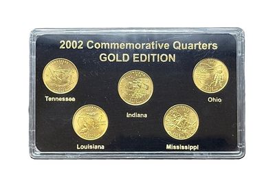 2002 Gold Edition State Quarters Set Tennessee Ohio Louisiana Indiana Mississippi 24K Layered BU Collector Set