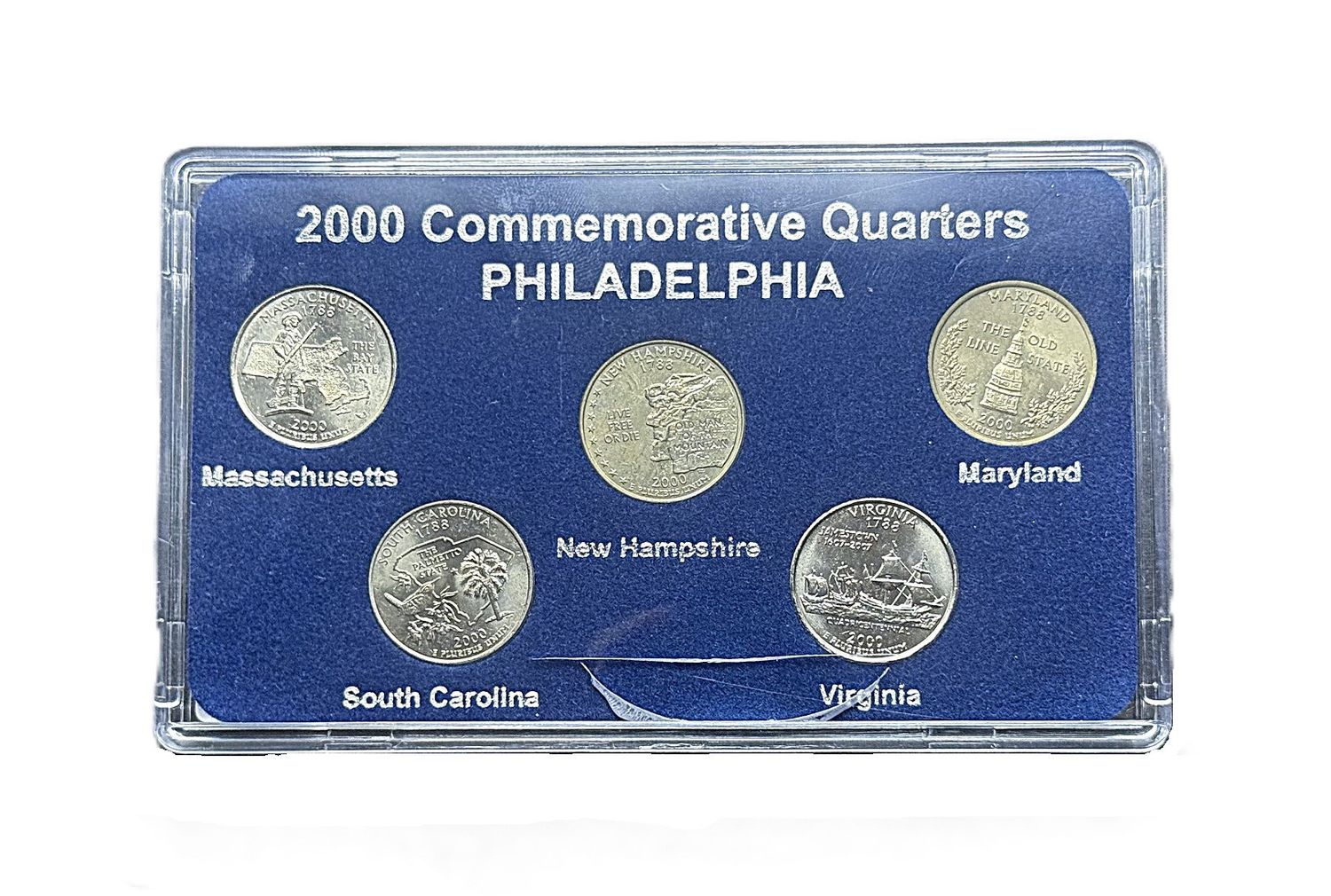 2000 Philadelphia Mint P State Quarters Complete Set Massachusetts Maryland South Carolina New Hampshire Virginia BU with Card