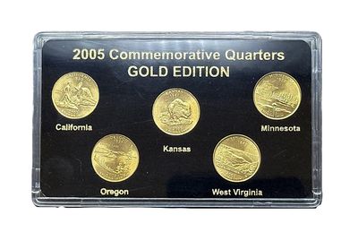 2005 Gold Edition State Quarters Set California Minnesota Oregon Kansas West Virginia 24K Layered BU Collector Set