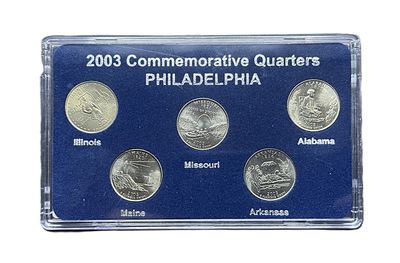 2003 Philadelphia Mint P State Quarters Complete Set Illinois Alabama Maine Missouri Arkansas BU with Card