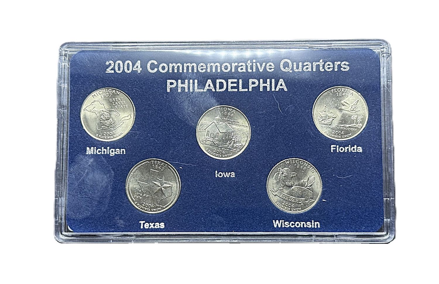 2004 Philadelphia Mint P State Quarters Complete Set Michigan Florida Texas Iowa Wisconsin BU with Card