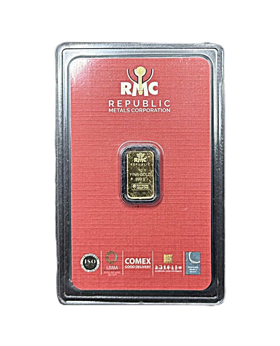 RMC Republic Metals 1 Gram Gold Bar .9999 – Sealed Assay Card A022706