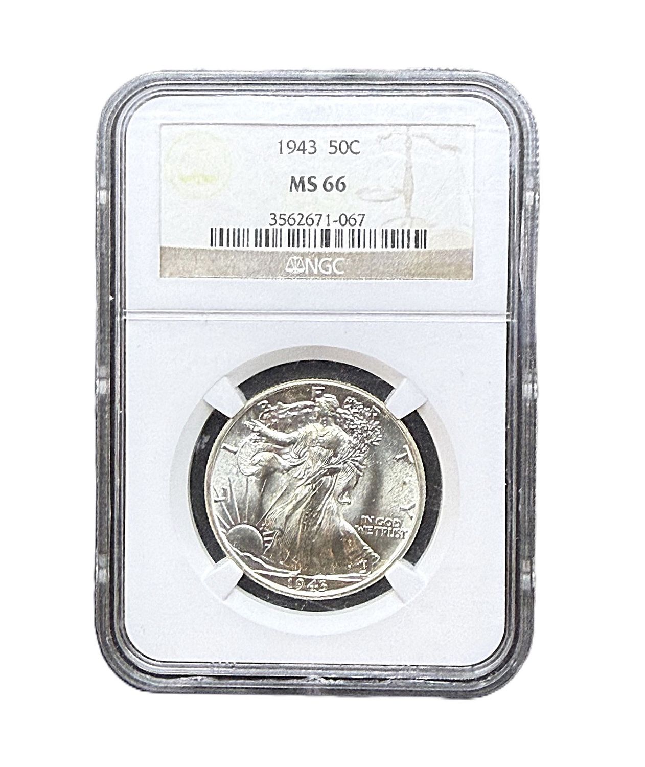 1943 Walking Liberty Half Dollar NGC MS 66 Graded Silver Coin
