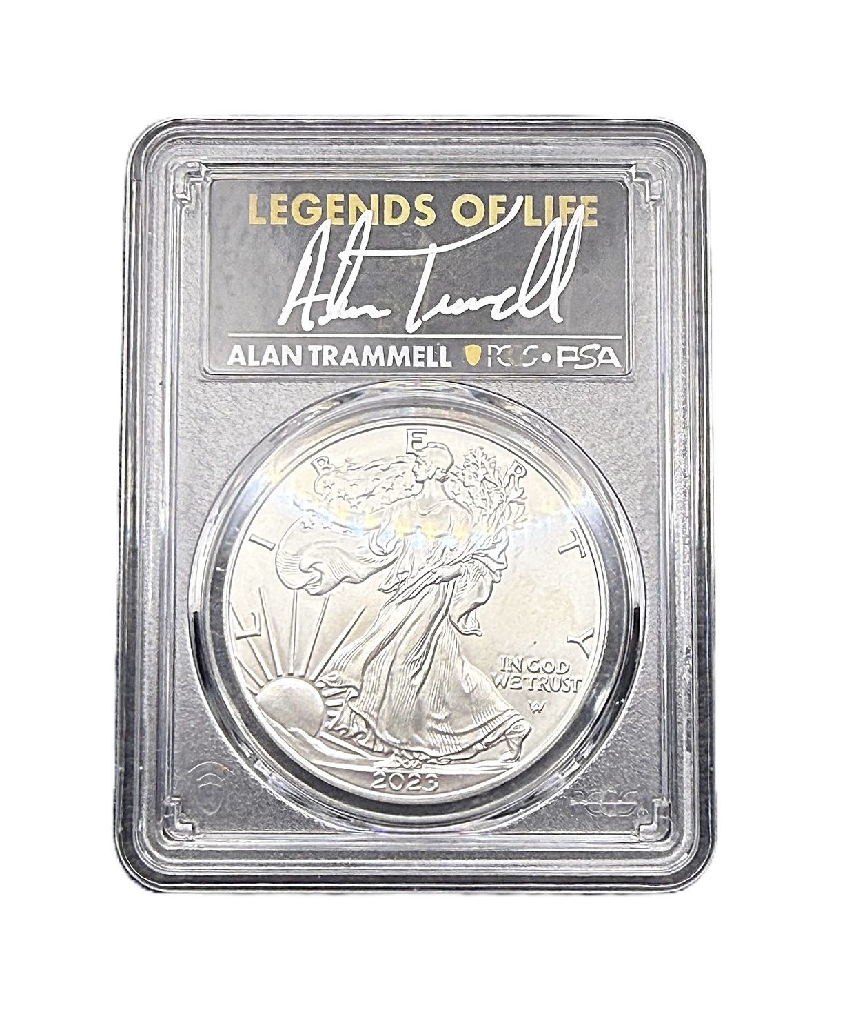 2023-W Burnished American Silver Eagle PCGS MS70 First Strike Alan Trammell Legends of Life Signed Label