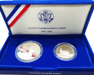 1986 US Mint Statue of Liberty Proof 2-Coin Set - Silver Dollar &amp; Half Dollar