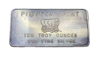 Pioneer Mint 10 oz Pressed Silver Bar – Iconic Covered Wagon Ingot