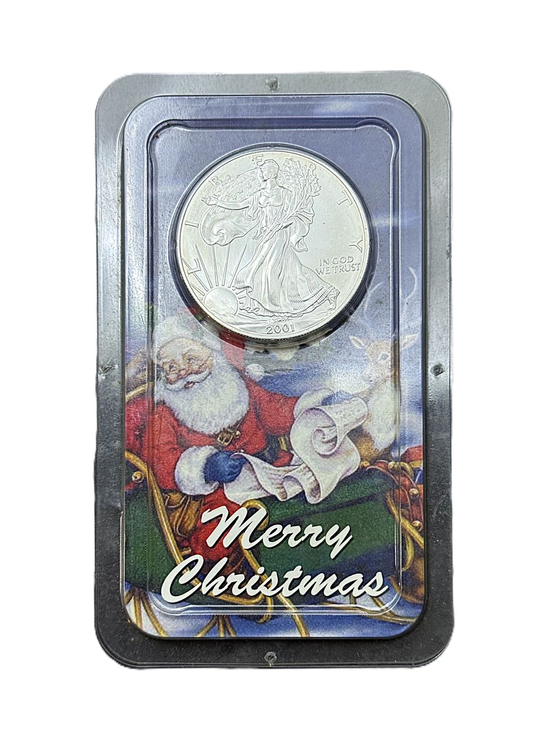 2001 American Silver Eagle 1oz in Christmas Holiday Holder
