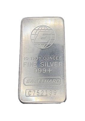 Vintage Engelhard 10 oz Silver Bar Struck Globe E Logo Pattern Back