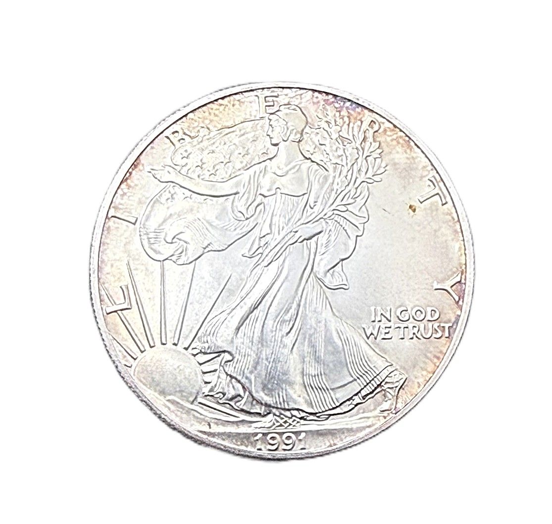 1991 American Silver Eagle 1 oz Brilliant Uncirculated with Natural Rim Toning