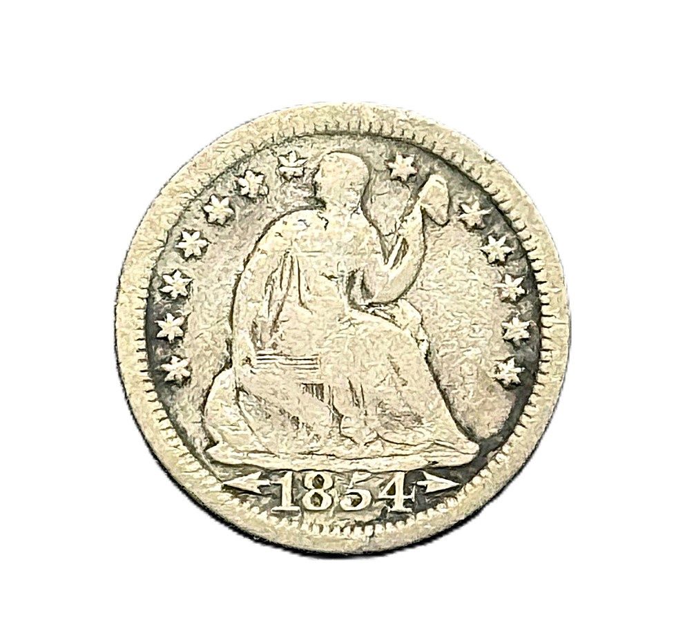 1854 Seated Liberty Half Dime with Arrows at Date Silver Coin