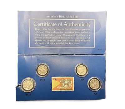 1923-1926 Mercury Dime Treasury Collection with Stamp and Certificate