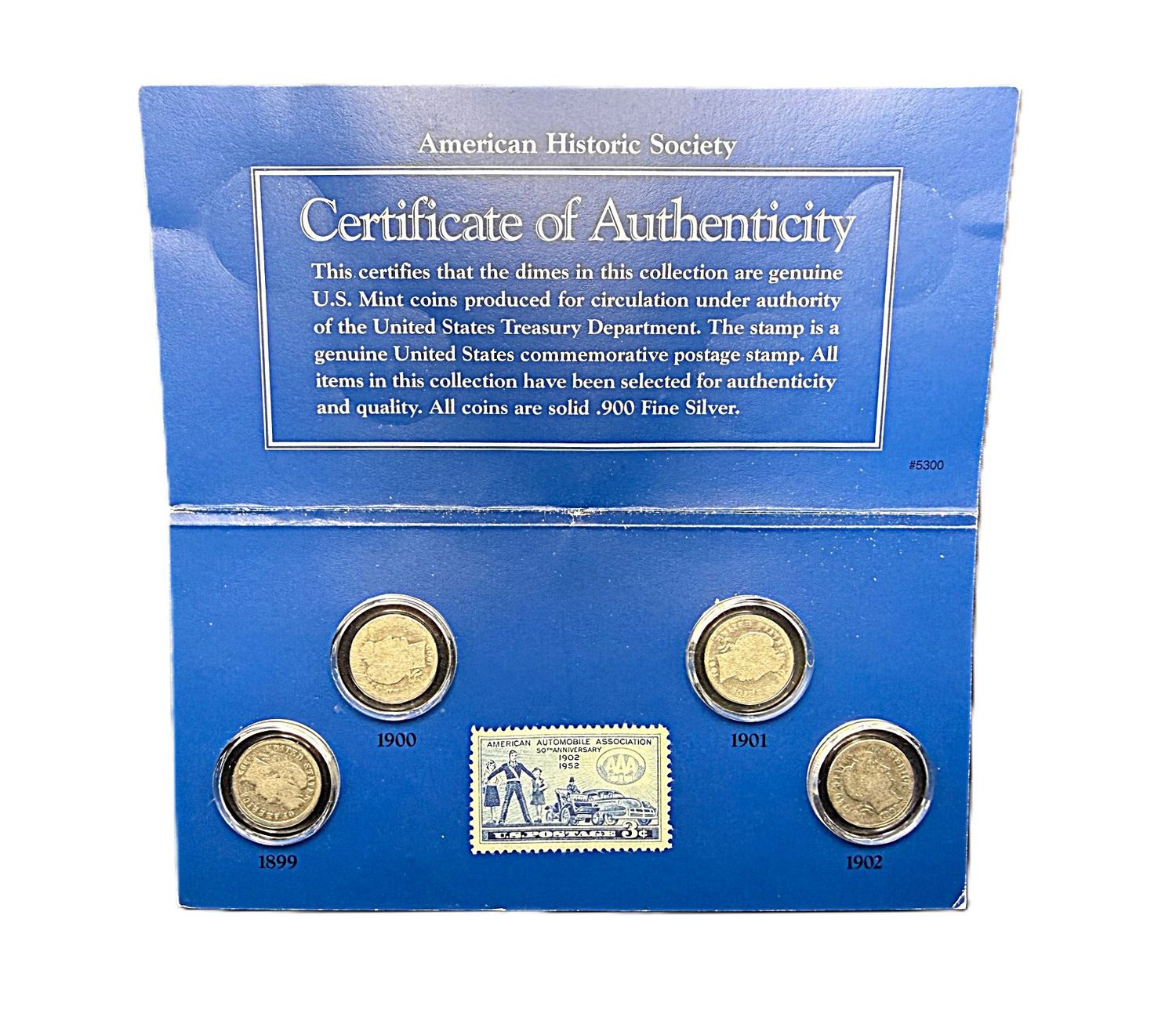 1899-1902 Barber Dime Treasury Collection with Stamp and Certificate