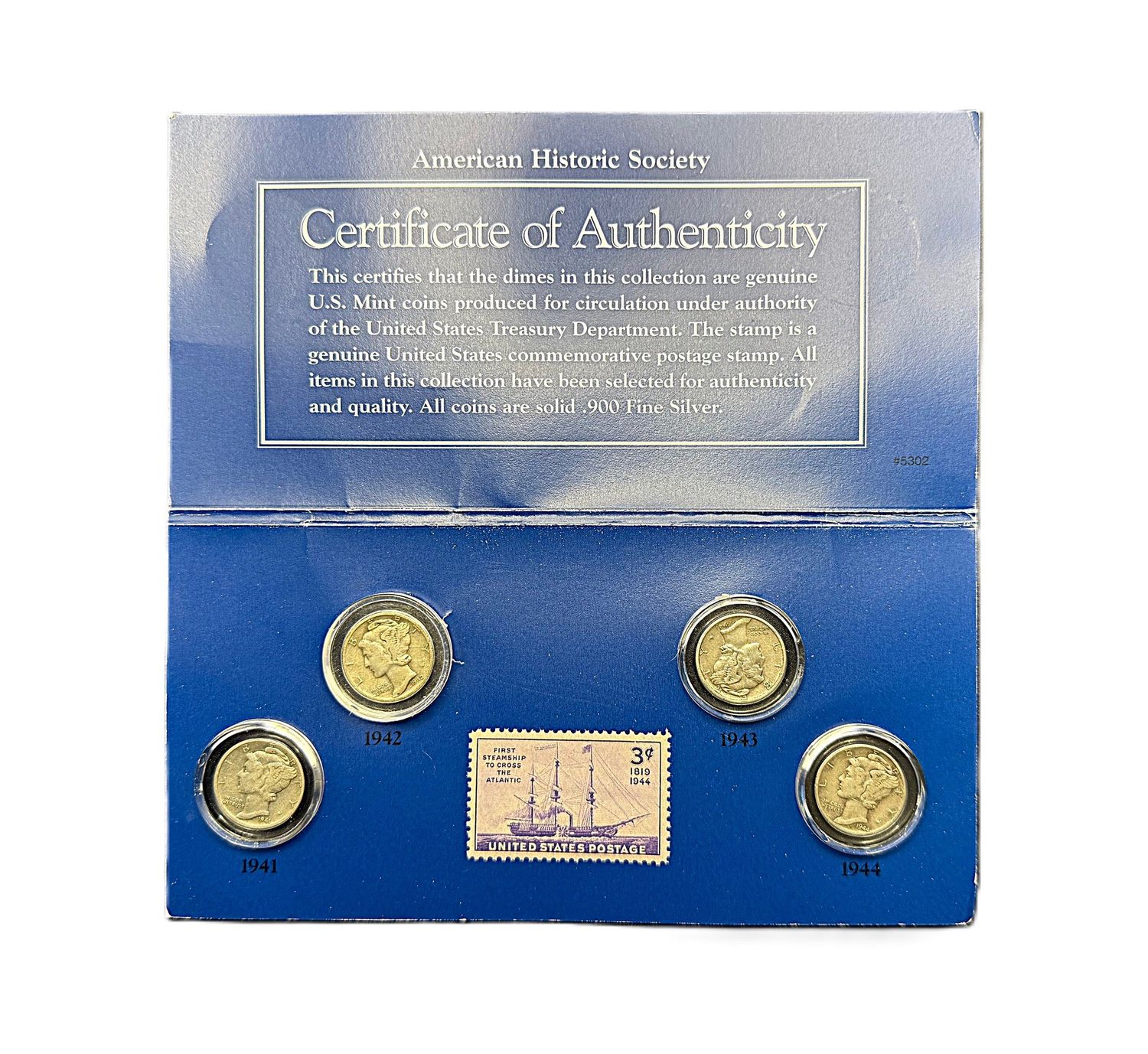 1941-1944 Mercury Dime Treasury Collection with Stamp and Certificate