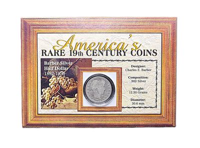 1895 Barber Silver Half Dollar in Framed Rare 19th Century Coins Set w/ COA - Morgan Mint Collectible