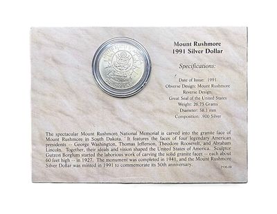 1991 Mount Rushmore 50th Anniversary Silver Dollar Commemorative Set w/ COA, Stamp &amp; Folder - Morgan Mint Collectible