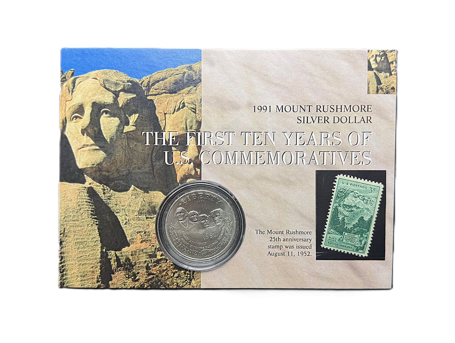 1991 Mount Rushmore 50th Anniversary Silver Dollar Commemorative Set w/ COA, Stamp &amp; Folder - Morgan Mint Collectible