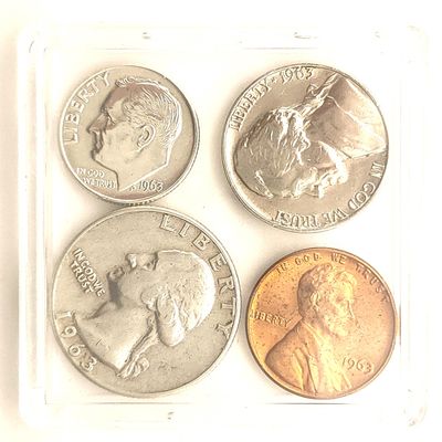 1963 US Coin Set Circulated - Quarter Dime Nickel Penny