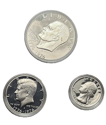 1976 US Bicentennial Silver Proof Set - 3 Coins 40% Silver