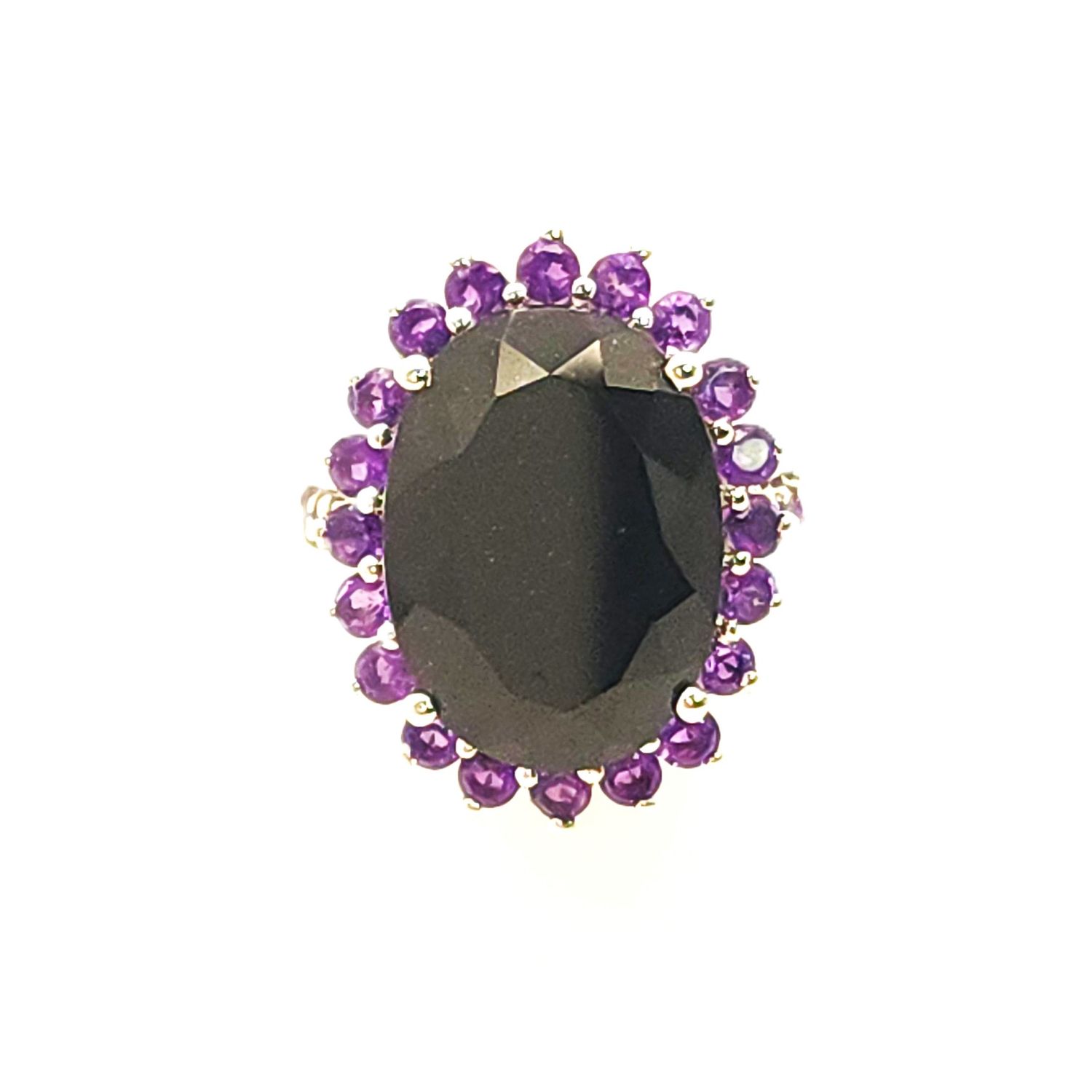 Sterling Silver Black Onyx Purple Halo Ring Size: 7