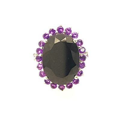 Sterling Silver Black Onyx Purple Halo Ring Size: 7