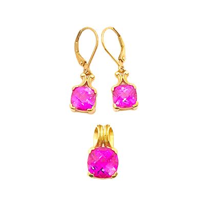 Sterling Silver Goldtone Pink Stone Pendant &amp; Earrings Set