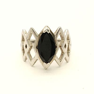 Sterling Silver Art Deco Black Onyx Marquise Ring Size: 8