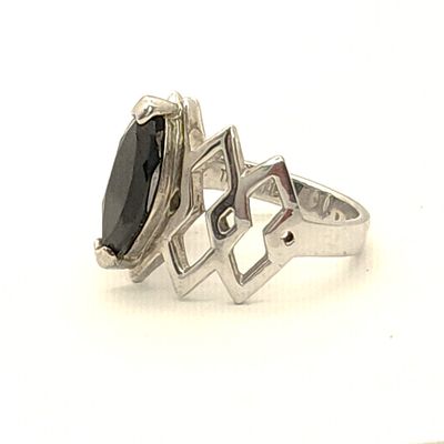 Sterling Silver Art Deco Black Onyx Marquise Ring Size: 8