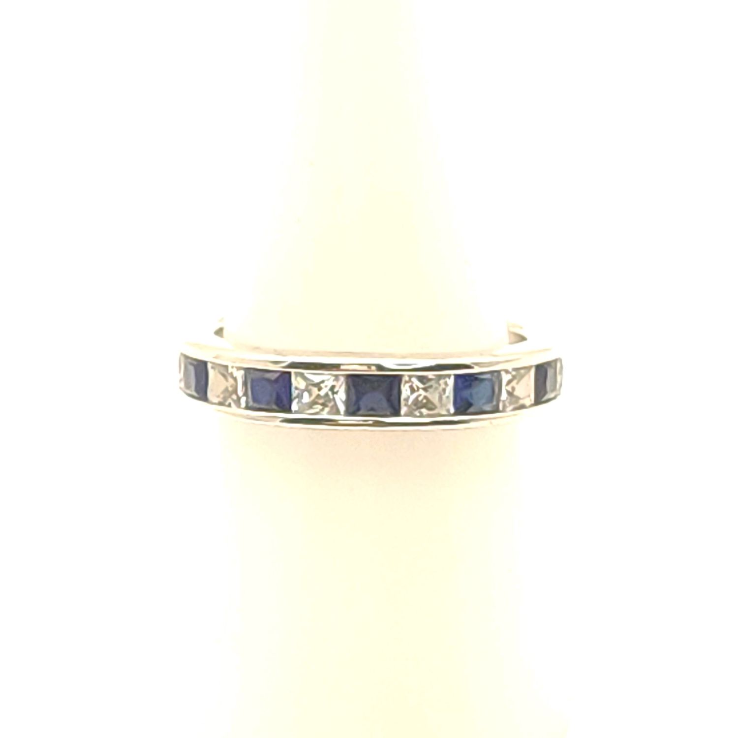 Sterling Silver Clear &amp; Blue Stone Eternity Band Size 8