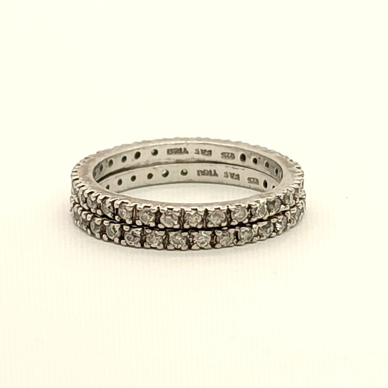 Sterling Silver Clear Stone Eternity Band Set Size: 7