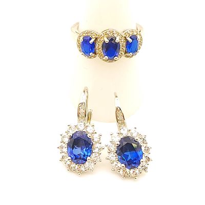 Sterling Silver Blue Stone Ring (Size 8) and Earring Set